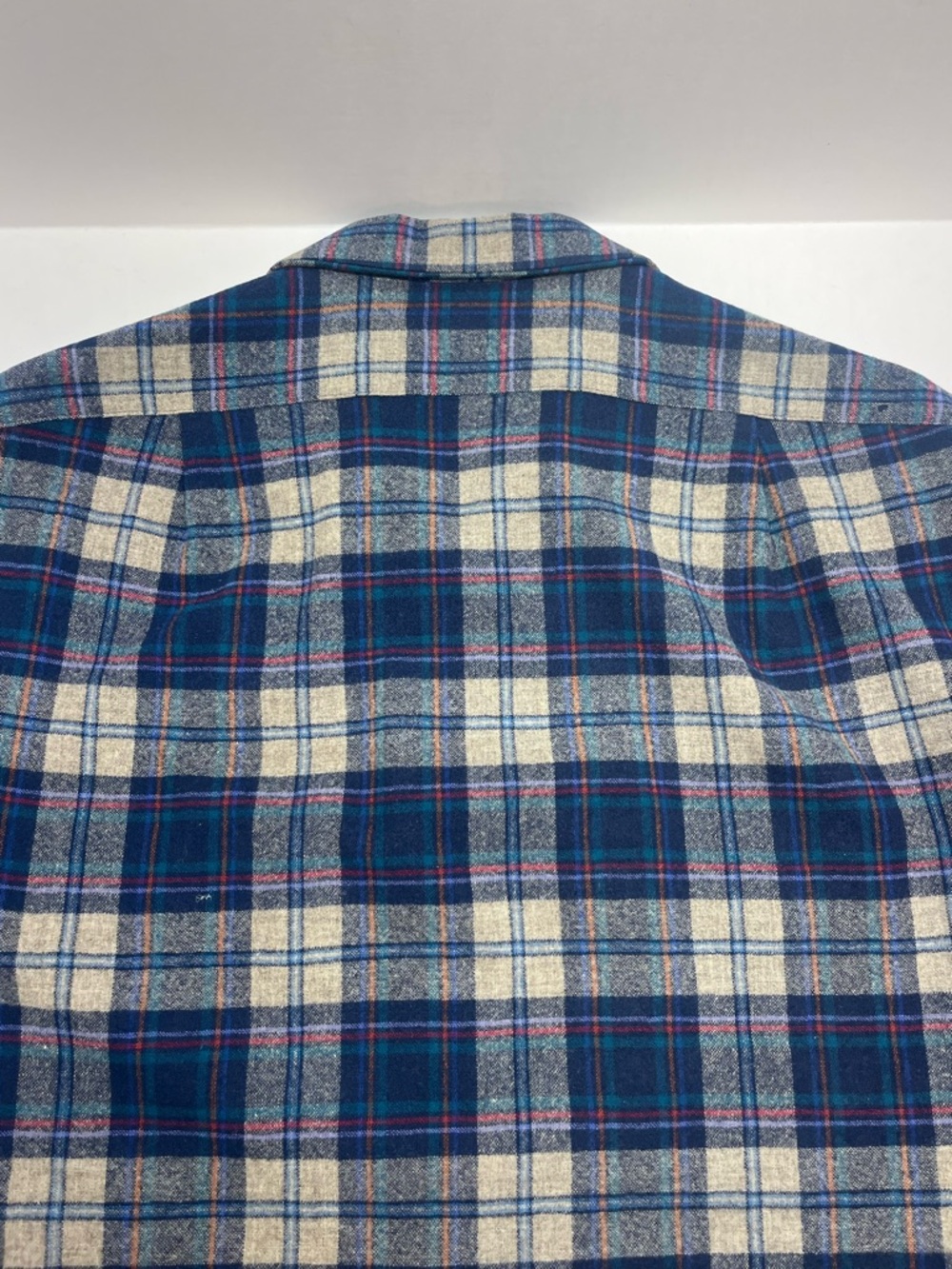 Pendleton Navy, Cream & Red Plaid Wool Shirt Mens Large Loop Collar - Picture 13 of 13